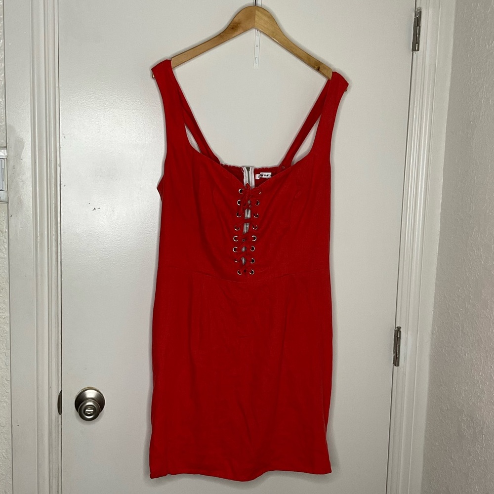 Reformation Red Lace-Up Mini Dress - Picture 4 of 14